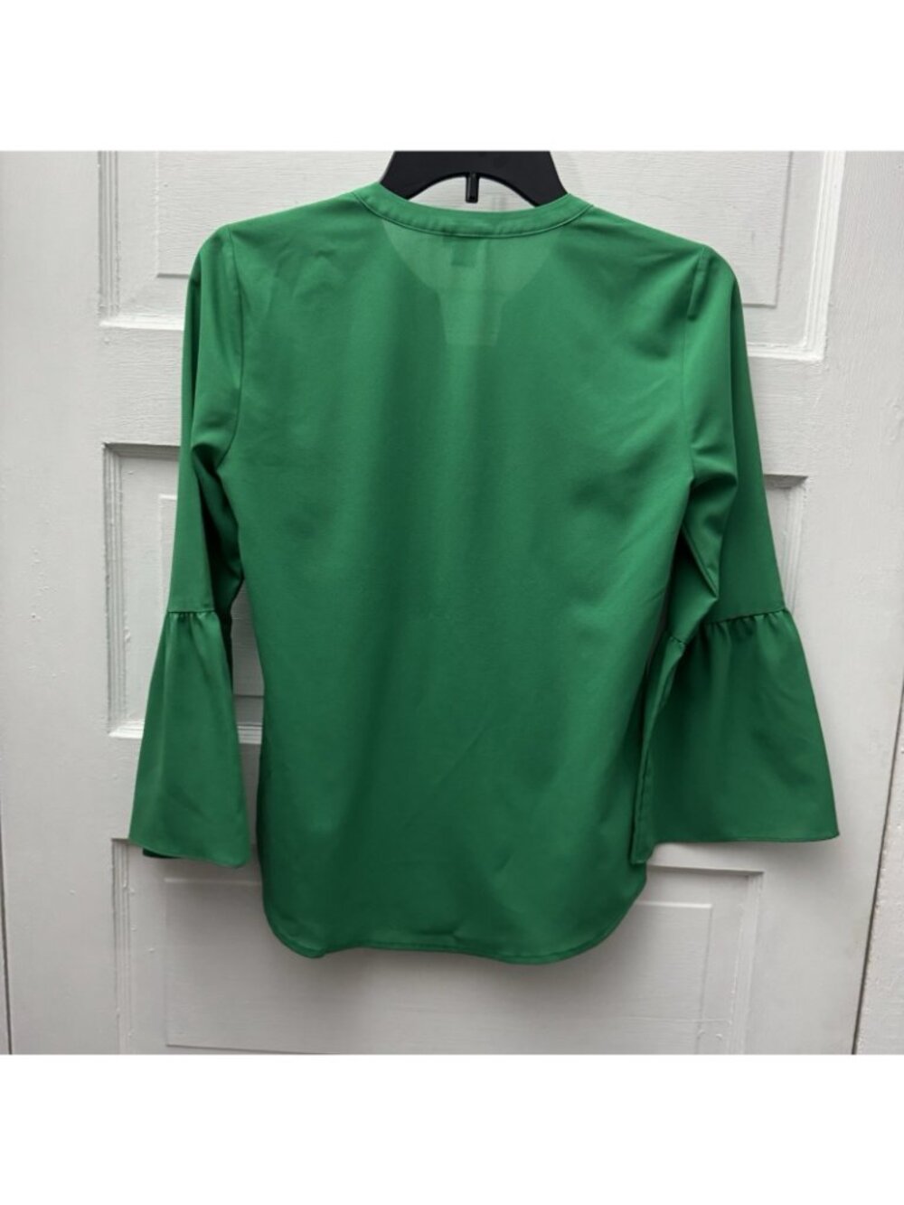 J Crew XS Emerald Green Bell Sleeve Blouse V Neck Career Top - Picture 3 of 7